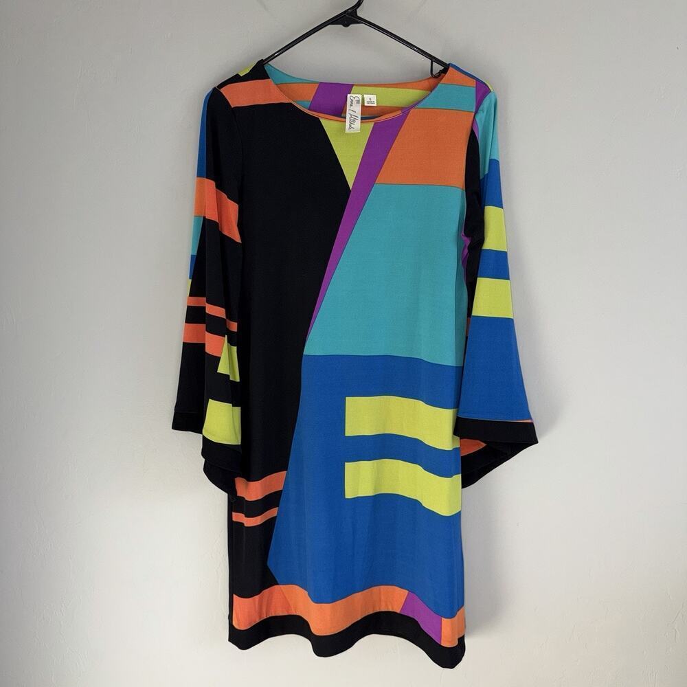 Emma & Michele Woman’s Size S Flared Long Sleeve Shift Dress Abstract Multicolor